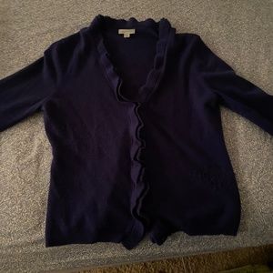 Garnet Hill Cashmere Cardigan Sweater, Ruffle, Size Medium